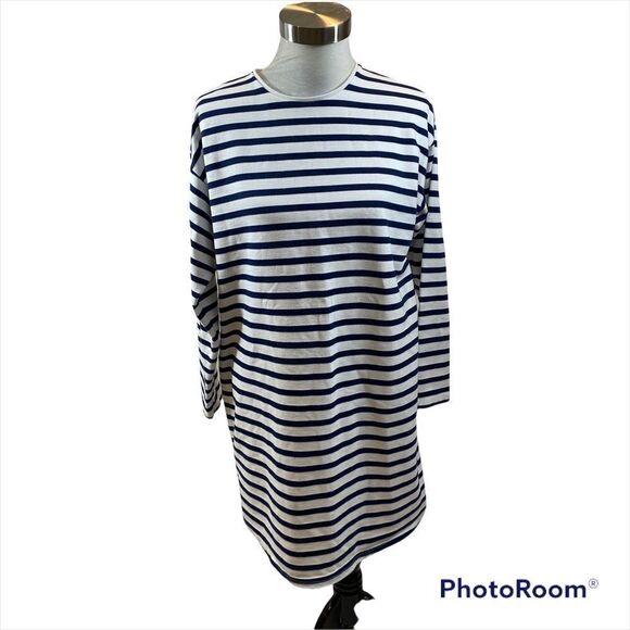 ASOS Oversized Navy and White Striped Long Sleeved Tee Shirt Dress Size 6 - Picture 1 of 11